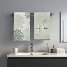 2pcs Simple Daily Green Geometric Petal "Sweet Home" Pattern Kitchen Towels, Soft Polyester Material Dish Cloths, Suitable For Kitchen Decor, Kitchen Cleaning, Holiday Party Decoration, Kitchen & Bathroom Essentials, Home Decor, Housewarming Gift - Multicolor - View 11