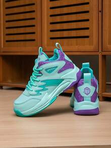 1 Pair Kids' Basketball Shoes, Youth Outdoor Sports Shoes Anti-Slip Durable New Fashion Colorblock Breathable Casual Boys Shoes