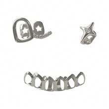 Conjunto de 3 peças de joias dentárias personalizadas e modernas em zircônia, com design de estrela de quatro pontas e barra oca. Ideal para casais e como presente de Natal unissex. - Multicolorido - Ver 8