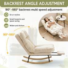 Rocking Chair Rocking Chair With Adjustable Footrest, Extra-Wide Upholstered Glider Rocker With Adjustable High Backrest And Removable Pad, Comfy Corduroy Upholstered Rocker Chair Recliner Leisure Accent Chair For Living Room Bedroom - White - View 4