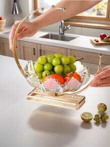 1pc Premium Metal & Glass Crescent Moon Shaped Candy/Fruit Bowl. Non-Slip And Scratch-Resistant Design, Suitable For Placing In The Living Room, Holiday Dining Table Or Restaurant Table. - Gold - View 4