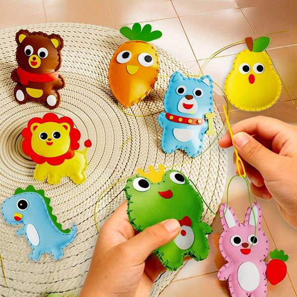 8 Peças Conjunto de Costura para Iniciantes com Tema Animal, Kit de Artesanato de Costura DIY, Kit de Aprendizagem de Costura com Pingentes de Animais Fofos, Projeto Artesanal Divertido, Presente de Aniversário