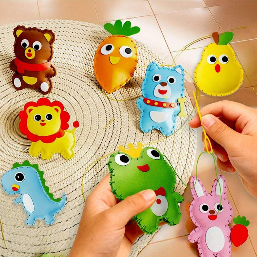 8pcs Animal Theme Beginner Sewing Kit, DIY Sewing Craft Set, Sewing Learning Kit With Cute Animal Pendants, Fun Handmade Project, Birthday Gift - Multicolor - View 1
