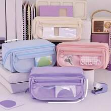 Large Capacity Multi-Functional Pencil Case, With Desktop Storage Compartment, Durable Polyester Material, Unisex, Portable Desktop Storage Box, Multi-Compartment To Store Pens, Pencils, Markers And Other Stationery, Ideal Back-To-School Gift, Pencil Bag - Multicolor - View 5