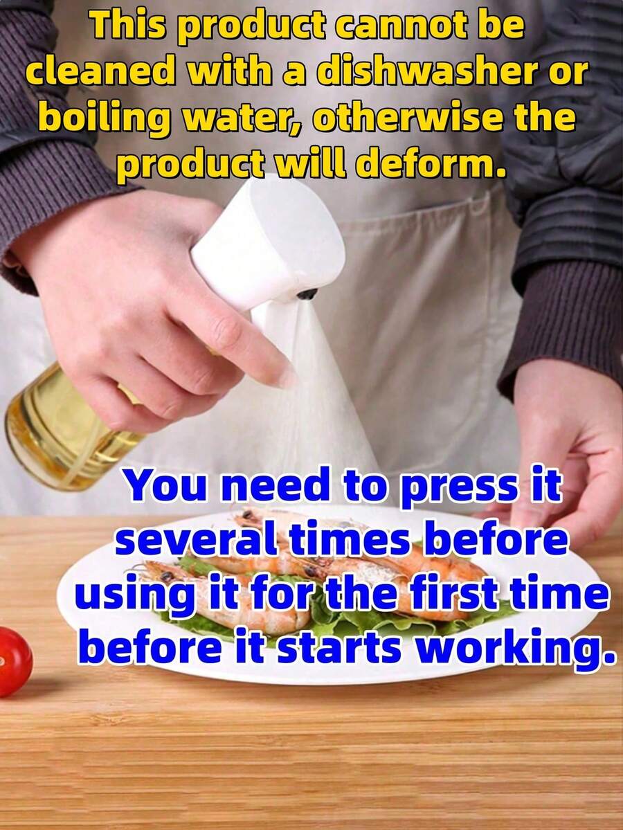 1 buah, Bahan Plastik, Aman untuk Mesin Cuci Piring, Tidak untuk Air Panas, Perlu Ditekan Beberapa Kali Sebelum Digunakan, Sulit Digunakan dengan Minyak Kental, Alat Dapur yang Berguna, Penyemprot Minyak Goreng, Alat Dapur Multifungsi