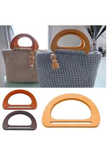2pcs D-Shaped Wooden Wallet Handle, Durable Bag Grip Accessory Suitable For DIY Woven Straw Beach Bags And Handbags - Multicolor - View 1