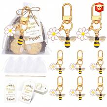 Cute Bee & Daisy Keychain, Enamel Pendant Keyring With Organza Bag & Thank You Card Gift Set, Mini Bee & Flower Charm Keychain, Party Favor Keyring, Versatile Bag/Phone Charm - Multicolor - View 1