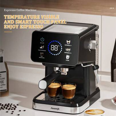  AEOMJK Semi-Automatic Espresso Machine With Temperature Display, Steam Wand For Frothing Milk, Easy Operation For Making Espresso, Latte, And Cappuccino It's A Great Helper For Entertaining Friends And Clients.