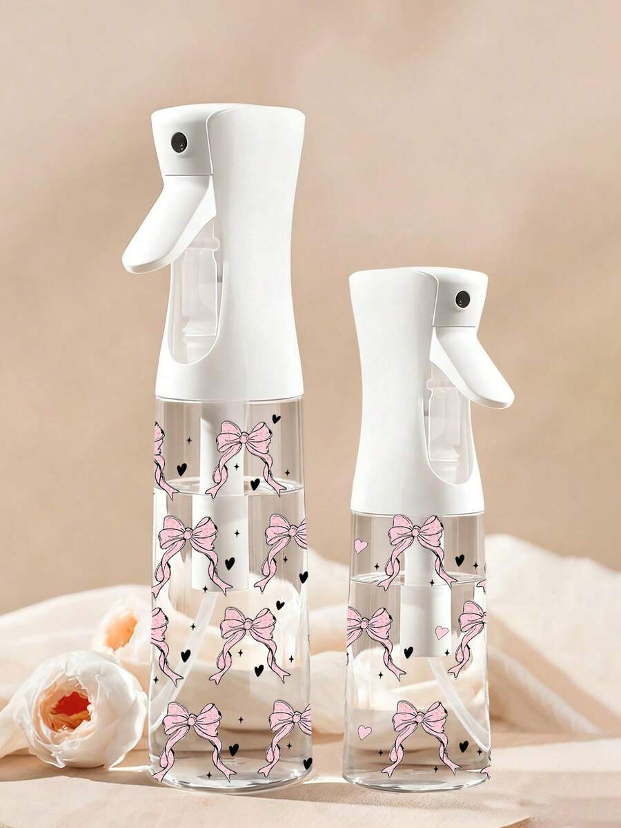 New Pink Bow Pattern Transparent PET Refillable Travel Spray Bottle, Multi-Purpose Fine Mist Spray Bottle Suitable For Travel And Business Trips, Makeup Remover Dispenser, Reusable Hair Spray Bottle, Continuous Spray For Hair Styling, Cleansing, Botanicals And Facial Moisturizing. - Multicolor - View 1