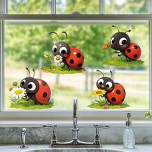 4pcs Ladybug & Flower Window Stickers - Cute Insect & Floral Decals | Removable Garden Decoration For Home, Kitchen, Living Room | Vibrant Colors, No Residue Spring Home Decor - Multicolor - View 8