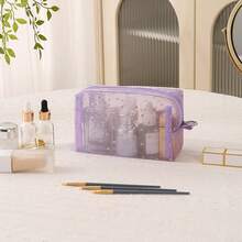 Borsa cosmetica in rete traspirante a motivo a cuore, borsa organizer trasparente portatile, borsa portaoggetti per trucchi di grande capacità e multifunzionale, borsa, borsa per trucchi, elemento essenziale da viaggio - Multicolore - Visualizzare 18