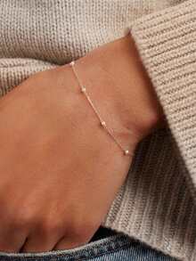 1pc 18K Gold Plated Pearl 925 Sterling Silver Romantic Bracelet, Suitable For Daily Wear, Wedding, Party, Engagement And Other Occasions, Exquisite Jewelry - Gold - View 1