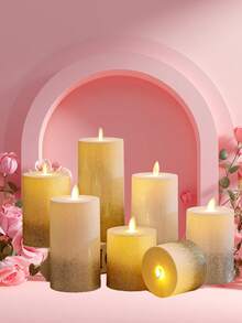 1pc Ombre Glitter LED Electronic Candle Set, Romantic Gradient Glitter Cylinder Soft Light Atmosphere Electronic Candle Set, Suitable For Valentine's Day Proposal Decoration, Couples Home Decor, Men's Gift, Personalized Gift, Ramadan, Wall Decor, Bedroom Decor, Personalized, Garden Decor, Bathroom Accessories, Candle Warmer Lamp - Warm white light - View 5