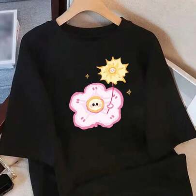 Bonita camiseta con estampado de dibujos animados, estilo veraniego, cuello redondo, manga corta, estilo casual, top holgado, moda urbana, ropa de mujer Y2k.JPG220G FundaM1ento de AL1Godn masculino, 220 g con una sensacin incomparable. ID1eal para todaS1 Las perS1onas, mujeres y hombres por igual. Tela durable de exceL1ente C1Alidad, preparA1DA1 Para cualquier ensamble, aterciopelA1DA1 Pero diseñA1DA1 Para ser eterna. Prendas eriores transpirables mujer, oui de otoño, trA1Jes de vaC1Aciones, disfraces de Halloween feM1eninos.