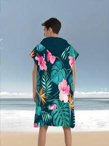 1pc Bohemian Style Tropical Floral Polyester Hooded Poncho, Plus Size Beach Towel - Vibrant Floral Design, Beach Wrap, Soft Polyester Robe, Suitable For Swimming, Travel And Beach Vacation, Unisex Bathrobe Surfing Accessories - Multicolor - View 34