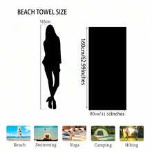 1pc Tropical Rainforest Beach Towel, Quick-Dry, Soft, Absorbent Polyester, Modern Design - Black and White - View 3