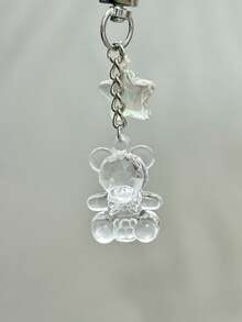 1pc Transparent Teddy Bear Keychain, 3D Cartoon Cute Couple Keyring, Student Backpack Pendant, Personalized Creative Accessory Suitable For Women Daily Use - Transparent - View 3