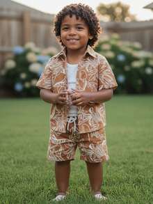 Children's Set: Shirt And Shorts - Preppy Style - New Models - 米色圖案 - 查看 2