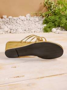 Summer Fashion Beach Thong Wedge Sandals - Gold - View 3
