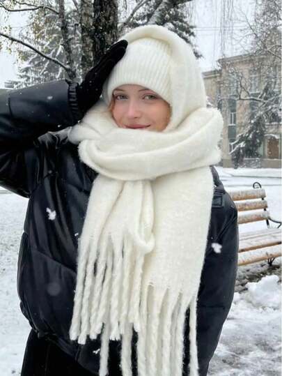 1 件仿羊绒针织柔软保暖厚围巾，纯色毛绒围巾，男女通用时尚情侣礼物，适合户外、圣诞节、情人节、圣帕特里克节