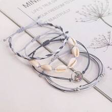 FANCY SHINY Wave String Bracelets Braid Puka Shell Bead Bracelets Handmade Cute  Boho Easter Jewelry Gifts For Women - Light Grey - View 5