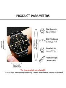 Bộ quà tặng đồng hồ nam (1 món/bộ), một món quà phổ biến và thiết thực dành cho nam giới, phù hợp cho công sở, các buổi họp mặt Giáng sinh, các sự kiện năm mới, quà tặng cảm ơn tốt nghiệp, v.v. Bộ sản phẩm bao gồm 1 đồng hồ thời trang, 1 vòng tay, 1 dây chuyền đen và 1 nhẫn nam - tổng cộng 4 món trang sức nam. - Vàng - Xem 7