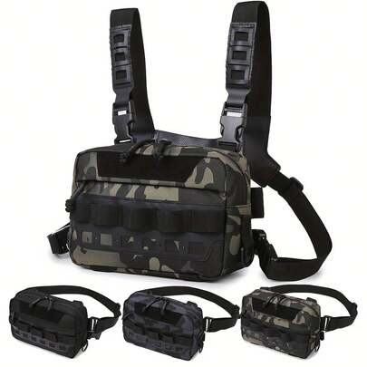 Bolsa de pecho táctica para exteriores, bolsa de chaleco de pesca con correa ajustable, bolsa de almacenamiento de señuelos y aparejos, bolsa de pecho deportiva, arnés de pecho utilitario Molle para senderismo, escalada, correr, bolsa de pecho deportiva