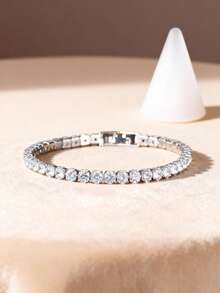 1pc Adjustable Copper Alloy Zirconia Tennis Bracelet, Suitable For Women's Daily, Party Wear, Valentine's Day Gift, Mother's Day Gift For Mom