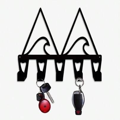 CIF BUY 1. 现代简约波浪形金属墙面钥匙架 - 5钩收纳架，弧形设计，坚固的锻铁结构，适用于房间装饰、墙面装饰、家居装饰、浴室装饰、咖啡吧用品、墙面艺术、婚礼