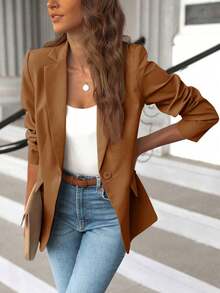 Women's Casual Open Front Blazer Long Sleeve Work Office Suit Jacket - màu nâu - Xem 1