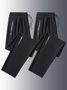 2 piezas Pantalones de 3/4 de longitud para hombres con bolsillos en ángulo y cordón en la cintura - Negro - Ver 15