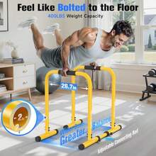 Sportsroyals Adjustable Dip Bar Station Heavy Duty Parallette And Parallel Bars 400LBS Stable Dip Stands For Home Gym Calisthenics And Upper Body Workout Equipment - Yellow - View 2