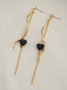 1 Coppia di orecchini lunghi con nappine a forma di cuore in ceramica morbida, eleganti e romantici, versatili e minimalisti, ideali come regalo di San Valentino - Orecchini con nappe a forma di cuore - Visualizzare 5