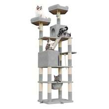 DOGAT 208cm Tall Cat Tree Tower For Indoor Large Cats Multi Level Activity Centre With Hammock Condos Perches 16 Sisal Scratching Posts Anti Tip Reinforced Base - Light Grey - Light Grey - View 2