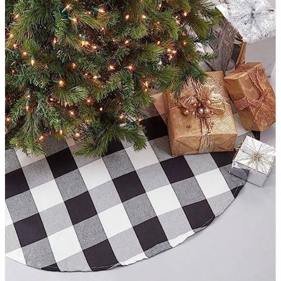 SARO LIFESTYLE - Falda de árbol de Navidad de algodón con diseño a Cuadros, Color , 72 Pulgadas(Negro 53") - Multicolor - Ver 1