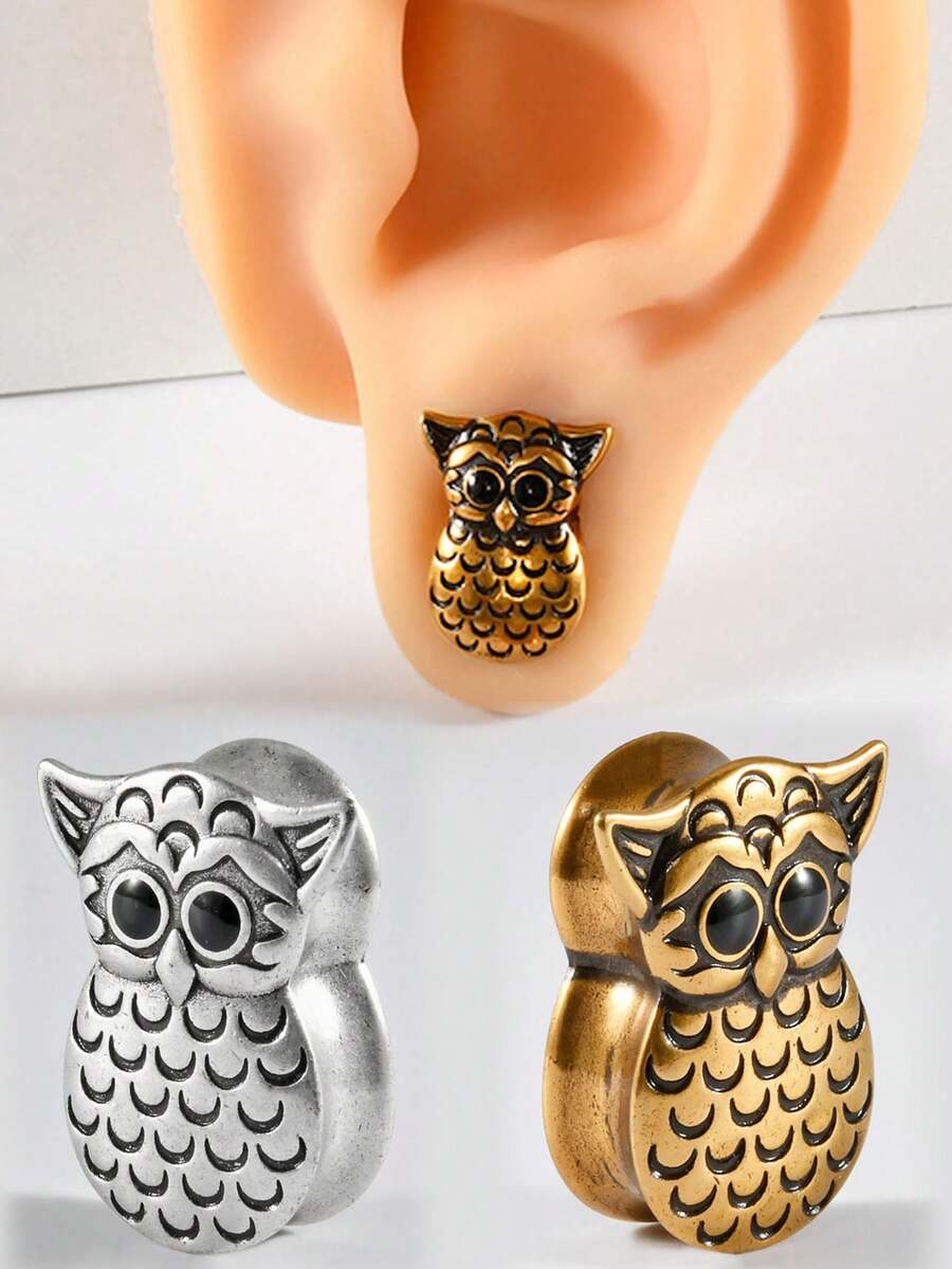 1个铜猫头鹰耳扩，空心猫头鹰耳塞，耳廓扩张器，耳洞穿刺饰品，8毫米-25毫米