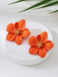 1 Pair Vibrant & Colorful Five-Petal Flower Earrings, Inspired By Dopamine, Suitable For Summer Wear - Orange - View 3