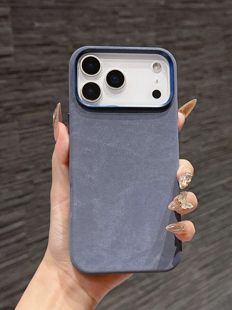 奢华仿皮绒面手机壳，兼容 17 Pro Max、17 Pro、17、16、15、14、13、12 Pro Max，防震软后盖 - 深藍 - 查看 1