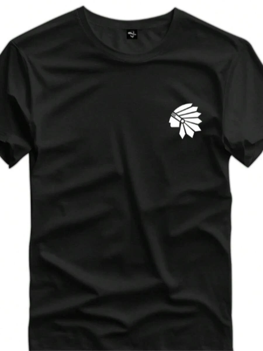 Blusa Masculina T-SHIRT com Estampa Minimalista, Camiseta Estilosa com Elemento Cultural e Visual Limpo e Moderno - Preto - Visão 1