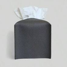 Cube Tissue Box Cover Holder Square PU Leather Tissue Holder Tissue Case Dispenser Bathroom, Tabletop, Vanity, Office White - màu đen - Xem 1