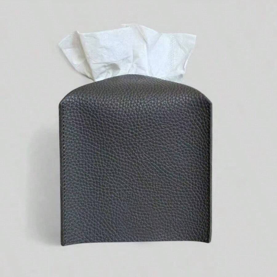 Cube Tissue Box Cover Holder Square PU Leather Tissue Holder Tissue Case Dispenser Bathroom, Tabletop, Vanity, Office White - màu đen - Xem 1