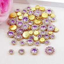 8mm, 10mm, 12mm, 14mm, 50 piezas/paquete, Cristales de Rhinestone redondos con forma de flor y base dorada DIY para coser o pegar, Lentejuelas brillantes, Decoraciones para ropa, bolsos, zapatos, manualidades, adornos DIY.