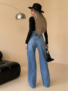 High-Waisted Slim Fit Dark Gray Pants | Modern And Comfortable Design - Baby Blue - View 2