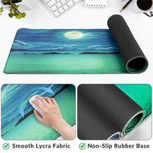 1 pieza Alfombrilla de ratón grande para juegos con posavasos, tapete de escritorio para escritorio, alfombrilla para ratón, alfombrilla de ratón grande con bordes cosidos para computadora, teclado, portátil, decoración de oficina, 31.5" X 15.6" - Luna Océano - Multicolor - Ver 2