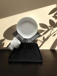 Foldable Kitchen Dish Rack, Home Dish Plate Storage Organizer, Cutlery Drainer - Black - View 6