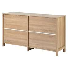 Aparador moderno de estilo minimalista, 4 puertas de ratán, tirador de metal, mueble buffet sencillo para comedor, salón, cocina (blanco) - Color natural - Ver 11