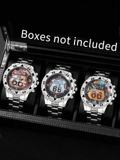 3pcs/Set Vintage Themed Watch Set, Exclusive Men's Niche Gift, Suitable For Daily Commute, Holiday Dates, Year-End Parties And Other Occasions! Three Unique Dial Designs Deeply Integrate Classic Vintage Elements, One Of Which Features A Fashionable "66" Numeral Dial Design.