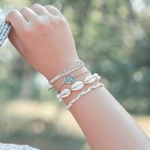 FANCY SHINY Wave String Bracelets Braid Puka Shell Bead Bracelets Handmade Cute  Boho Easter Jewelry Gifts For Women - SAND - View 4
