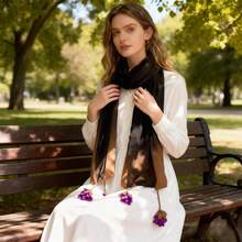 Bufandas de gasa para mujer con flores 3D, elegantes y contrastantes colores, ideales para fiestas de vacaciones. - marrón café - Ver 3