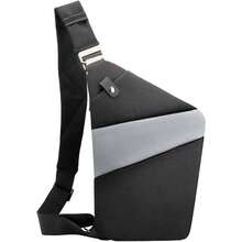 Bolsa de hombro impermeable, bolsa de pecho antirrobo, ligera y resistente con correa ajustable, 20x 2x 32 - black con gris + Derecho - Ver 2